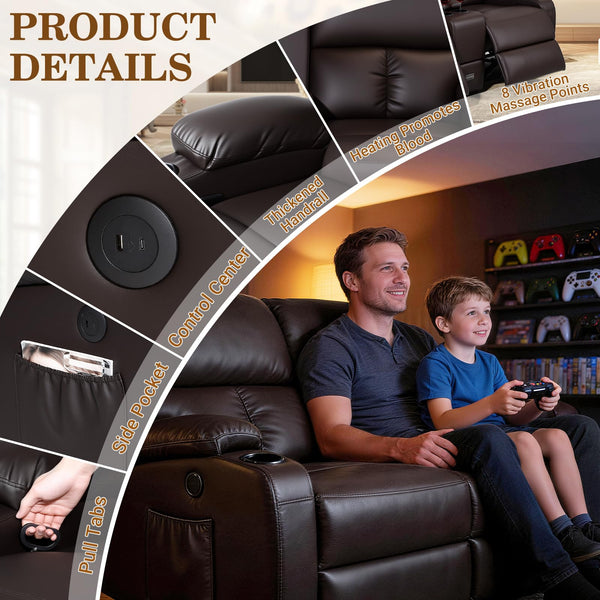 2-Seater Massage Recliner Loveseat with Heat & USB