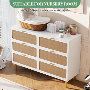 Rattan 6-Drawer Dresser – Boho Farmhouse Chest of Drawers
