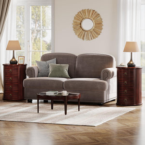 Round Solid Wood Side Table with 4 Drawers – Set of 2