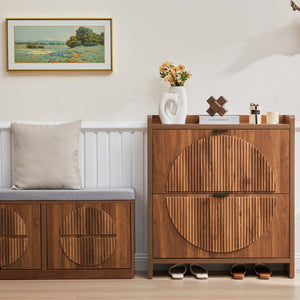 Flip Drawer Shoe Cabinet with Fluted Doors