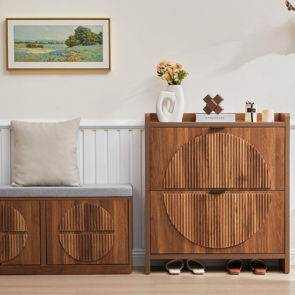 Flip Drawer Shoe Cabinet with Fluted Doors