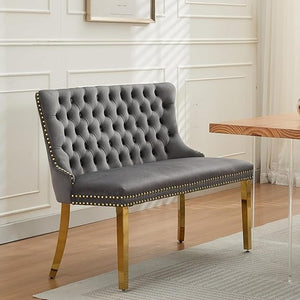 Velvet Settee Dining Bench with Back – Button Tufted Loveseat with Nailhead Trim