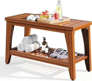 Teak Shower Bench with Storage Shelf