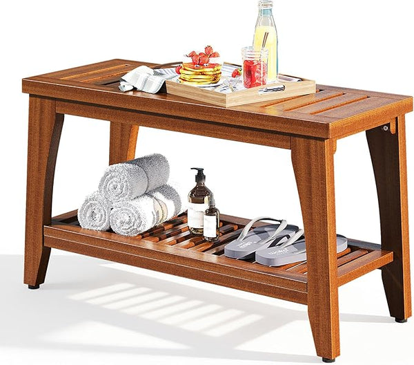 Teak Shower Bench with Storage Shelf