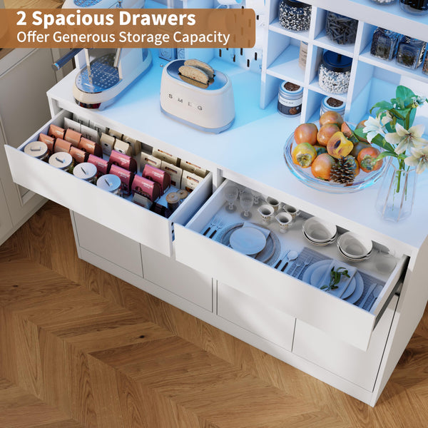 71" Tall Kitchen Pantry Cabinet with LED Light & Charging Station