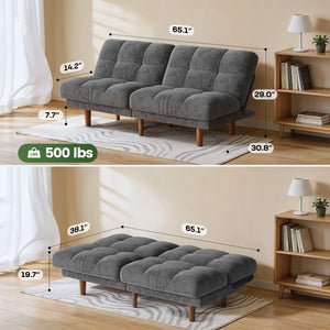 Convertible Futon Sofa Bed with Adjustable Backrest – Grey Corduroy