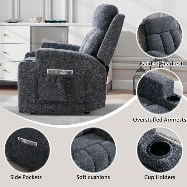 Manual Recliner Chair with Massage, Heat & Cup Holders