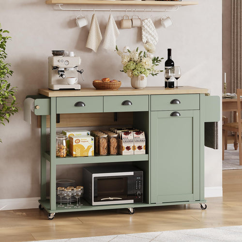 Kitchen Island with Drop Leaf & Trash Cabinet