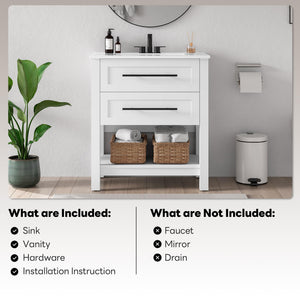 30" Freestanding Bathroom Vanity with Sink & Open Shelf