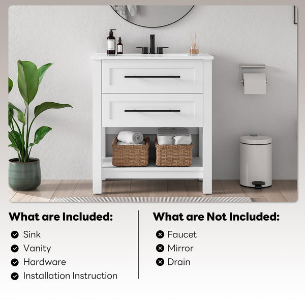 30" Freestanding Bathroom Vanity with Sink & Open Shelf