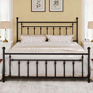 Metal Platform Bed Frame with Victorian Headboard & Footboard