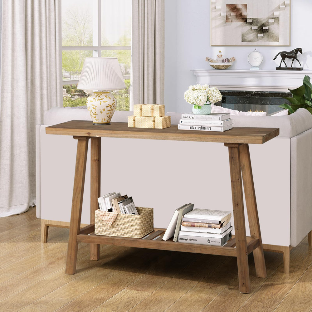 Reclaimed Wood Console Table with 2-Tier Storage