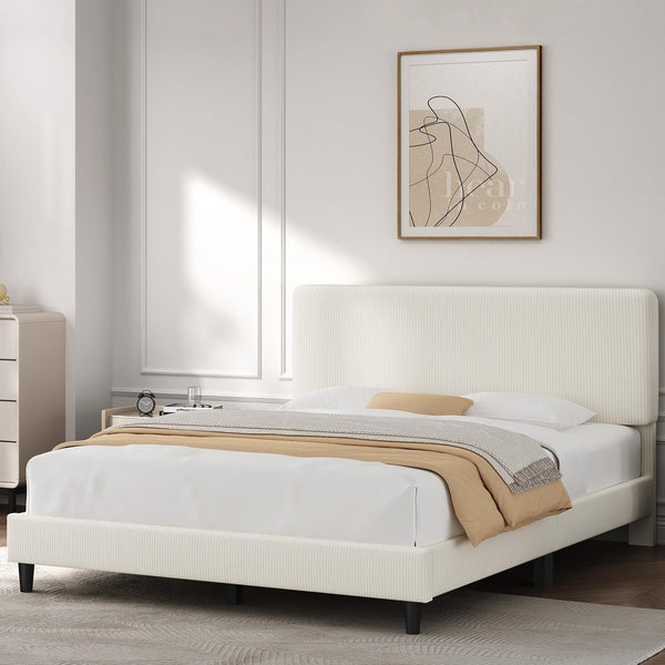 Upholstered Platform Bed Frame with Adjustable Headboard