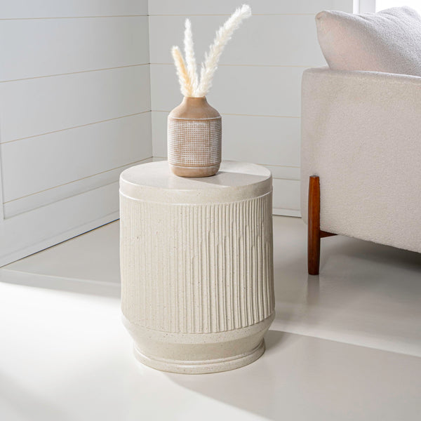 Round Resin Accent Side Table & Garden Stool, 17.5"H