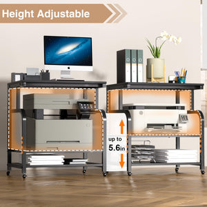 Mobile Printer Stand with 3-Tier Shelf & Large Desktop