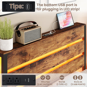 Twin Platform Bed Frame with LED Lights & Charging Station