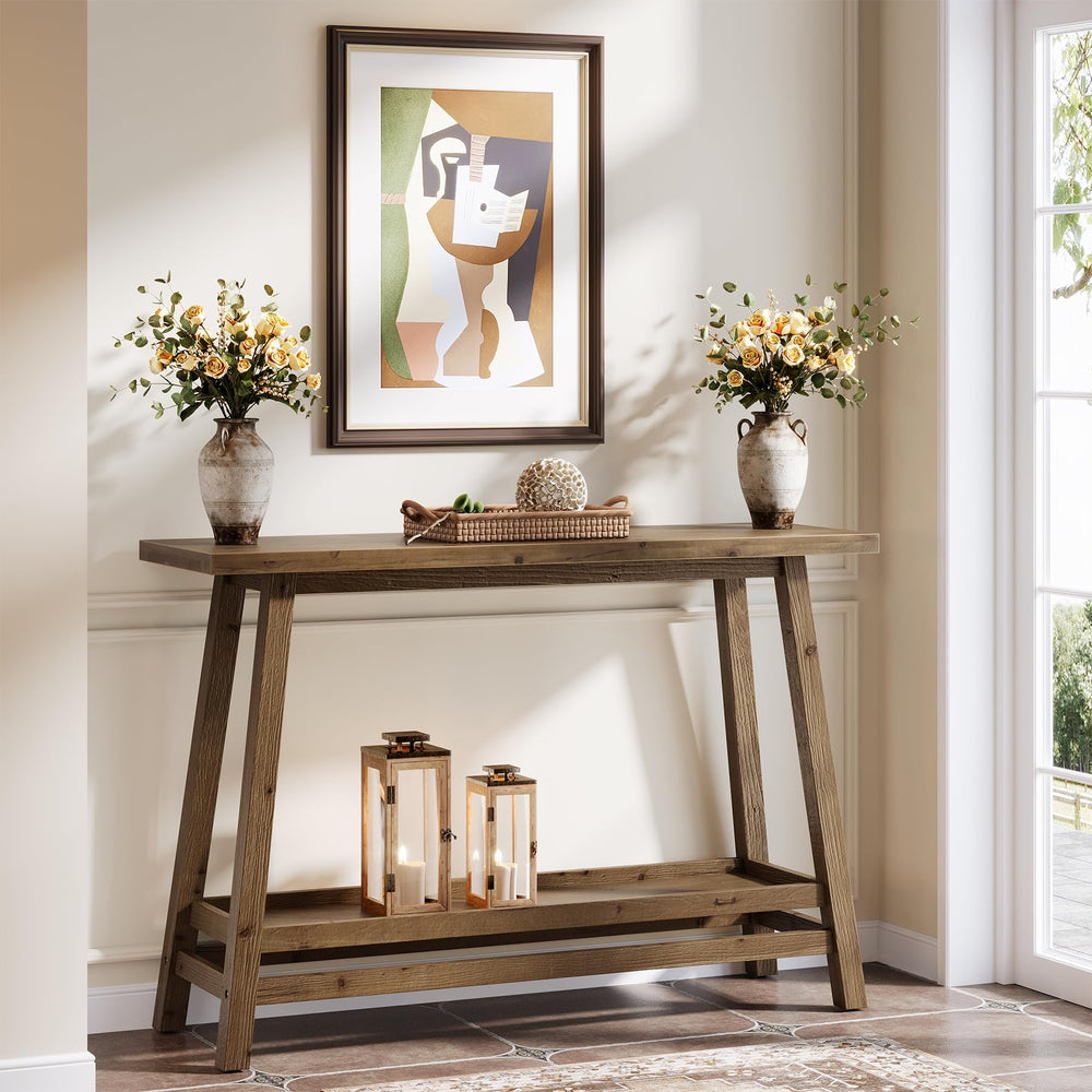 Farmhouse Console Table with Storage Shelf