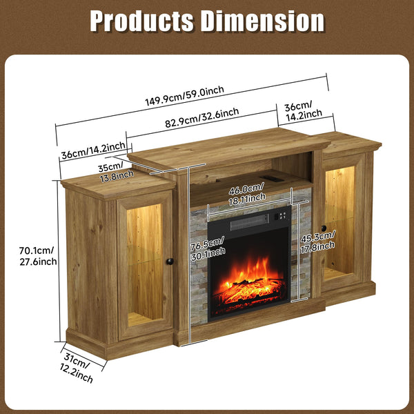 Fireplace TV Stand with LED Lights & Electric Fireplace Insert