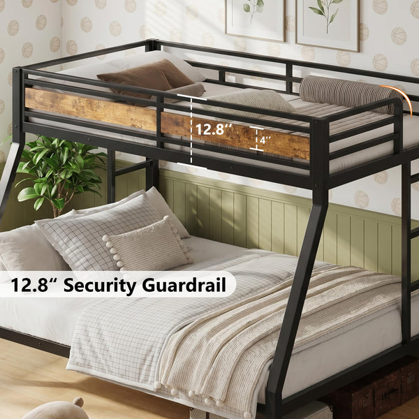 Twin Over Full Metal Bunk Bed with Guardrails