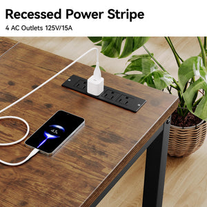 Computer Desk with Power Outlets – Engineered Wood & Steel Frame