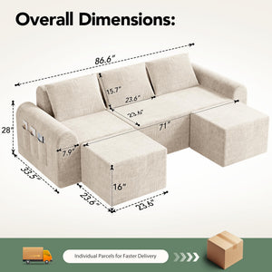 Modular Cloud Sectional Sofa with Ottomans – Beige