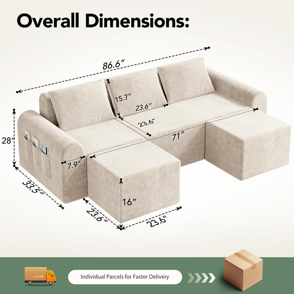 Modular Cloud Sectional Sofa with Ottomans – Beige