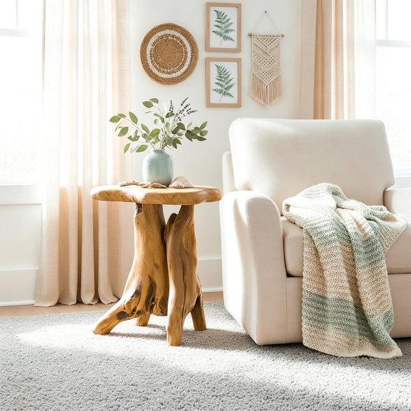 Natural Tree Stump Side Table — Live Edge, 19"