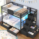 Twin Over Twin Bunk Bed with Stairs & LED Lights