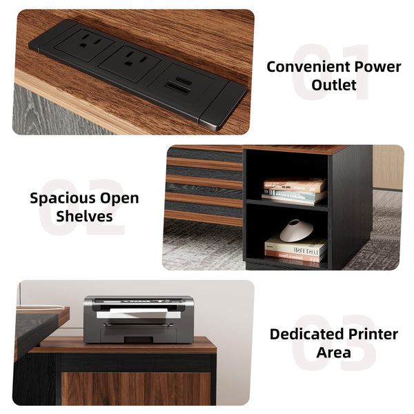 L-Shaped Executive Desk with Storage & Power Outlet, 78"