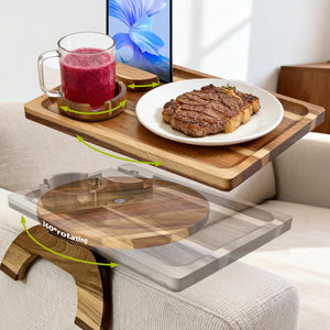 360° Rotating Sofa Arm Tray Table with Cup Holder & Phone Stand