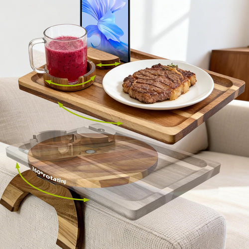 360° Rotating Sofa Arm Tray Table with Cup Holder & Phone Stand