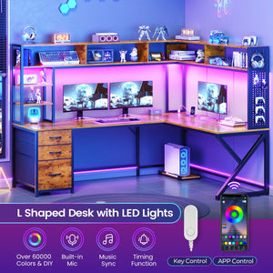 L-Shaped Desk with Hutch, Drawers & Power Outlet