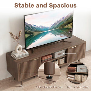 58" Fluted TV Stand with Adjustable Shelves & Cabinet Storage