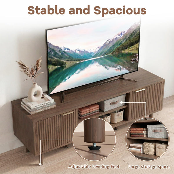 58" Fluted TV Stand with Adjustable Shelves & Cabinet Storage