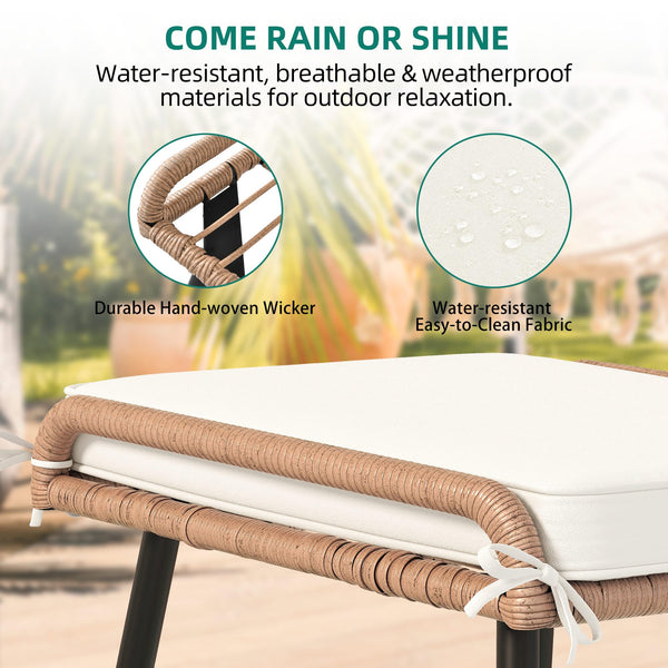 2-Piece Outdoor Wicker Ottoman Set with Cushions