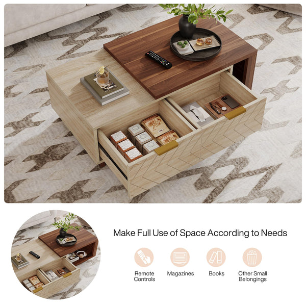 Extendable Coffee Table with Storage Drawers & Sliding Tabletop