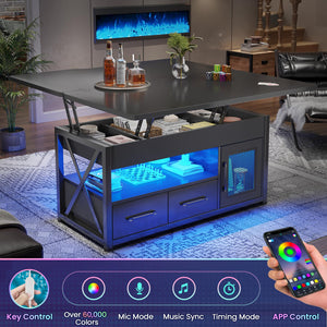 40" Lift Top Coffee Table with Storage & LED Light