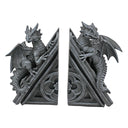 Gothic Dragon Bookend Statues – Set of 2, Gray Stone Resin, 8 Inch