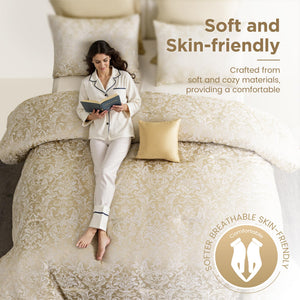 6-Piece Jacquard Comforter Set – All-Season Bedding with Euro Shams & Throw Pillow