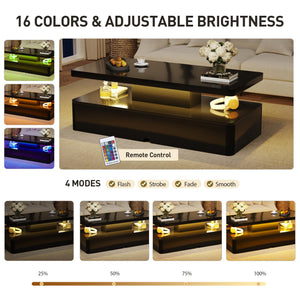 LED Coffee Table with Storage & Color Lights