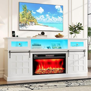 Fireplace TV Stand with Power Outlet & Storage Drawers