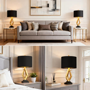Gold & Black Sculptural Table Lamps Set of 2 with USB Ports