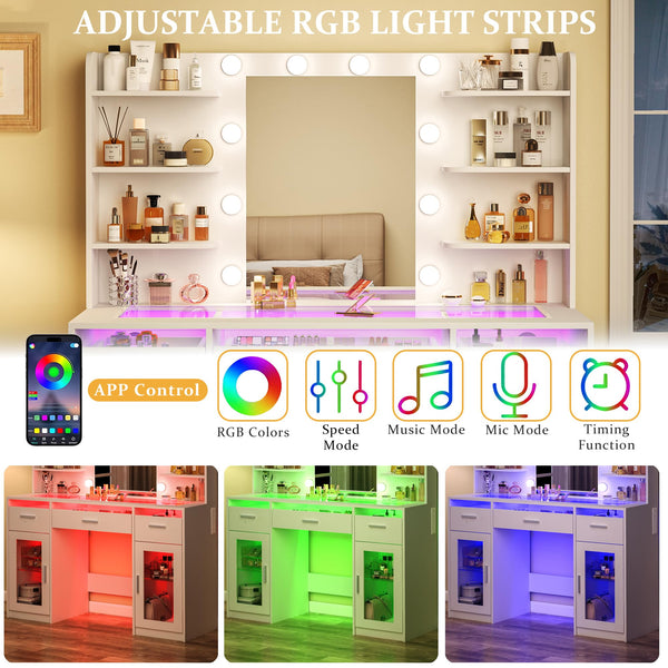LED Makeup Vanity Desk with Mirror, Lights & Storage