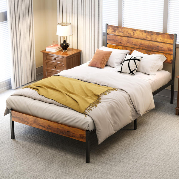 Metal Platform Bed Frame with Headboard and Footboard
