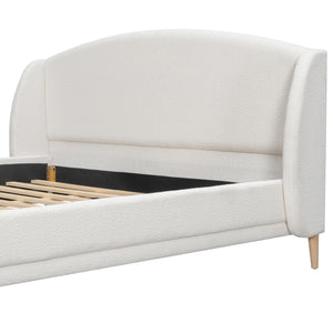 Upholstered Platform Bed with Boucle Wingback Headboard
