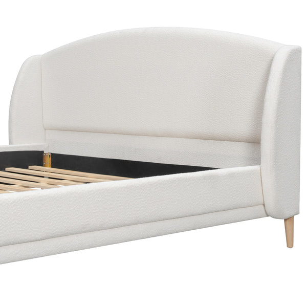 Upholstered Platform Bed with Boucle Wingback Headboard