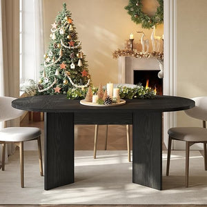 63-Inch Oval Farmhouse Dining Table with Metal Base