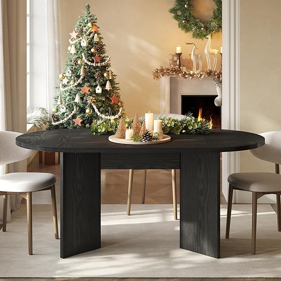 63-Inch Oval Farmhouse Dining Table with Metal Base