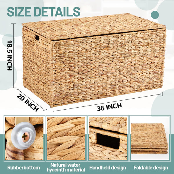Water Hyacinth Wicker Storage Trunk with Lid