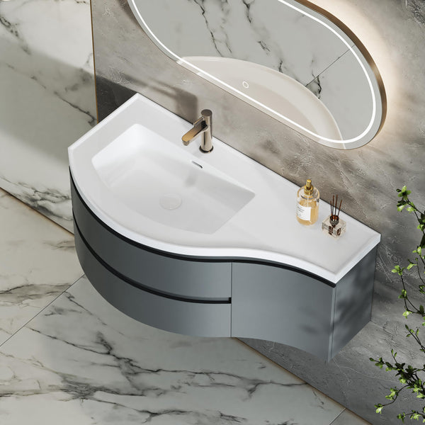 35.4" Wall Mounted Floating Bathroom Vanity with Stone Resin Sink